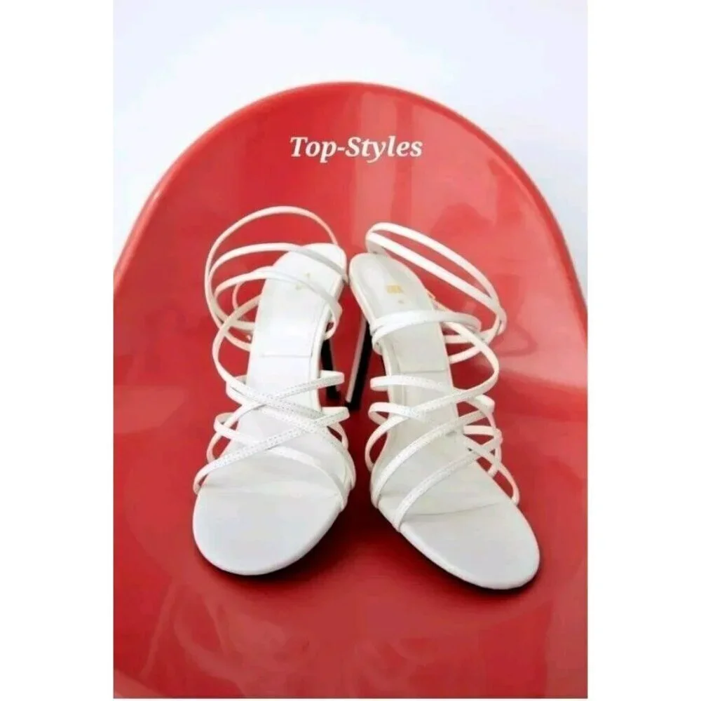 ZARA NWT AUTHENTIC WHITE LEATHER HIGH HEEL SANDALS REF. 1331/910 USA 10 /41